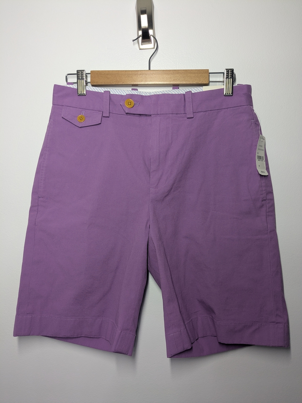 Brooks Brothers Purple Bermuda Shorts with Yellow Button